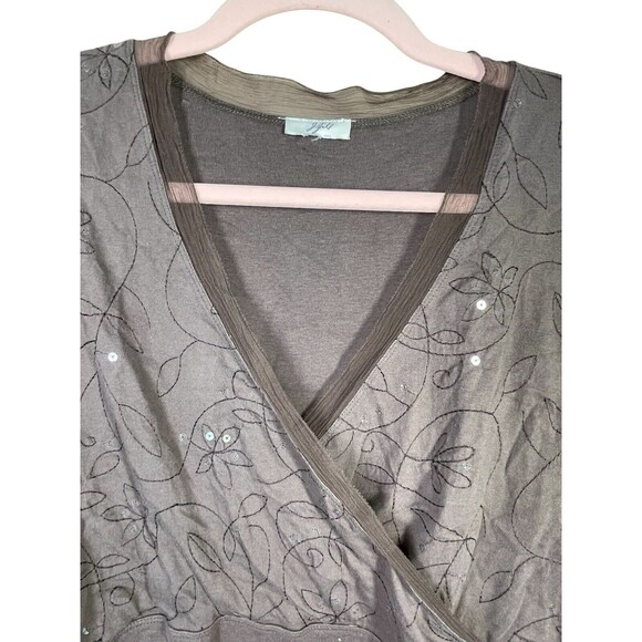 J Jill Top Shirt Women’s Plus Size 3X Cotton Embroidered Sequins Sage Green Wrap - Picture 4 of 9